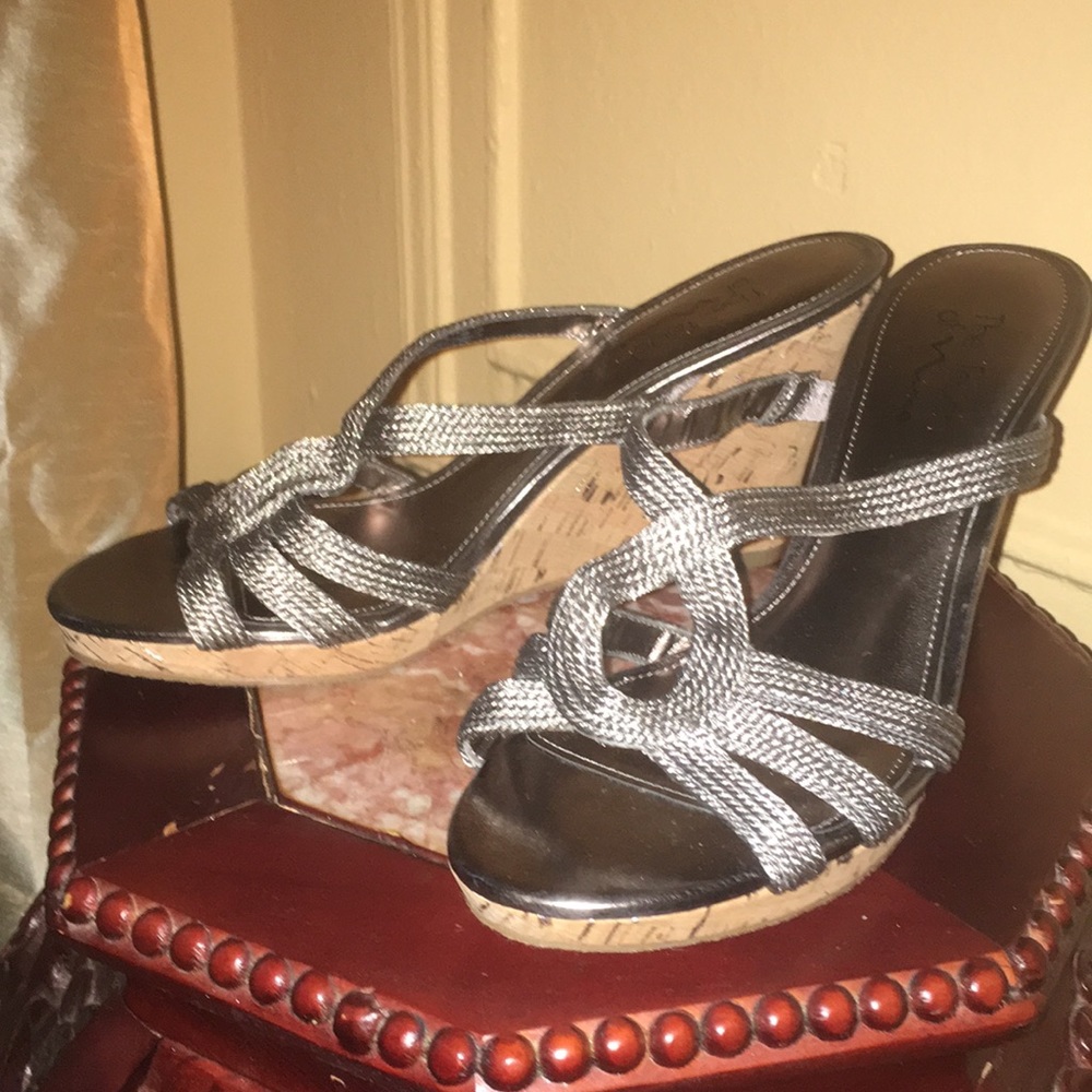 Metallic Pewter Sandals, up and down look